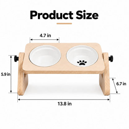 Wooden Elevated Pet Feeder – Double Ceramic Bowls
