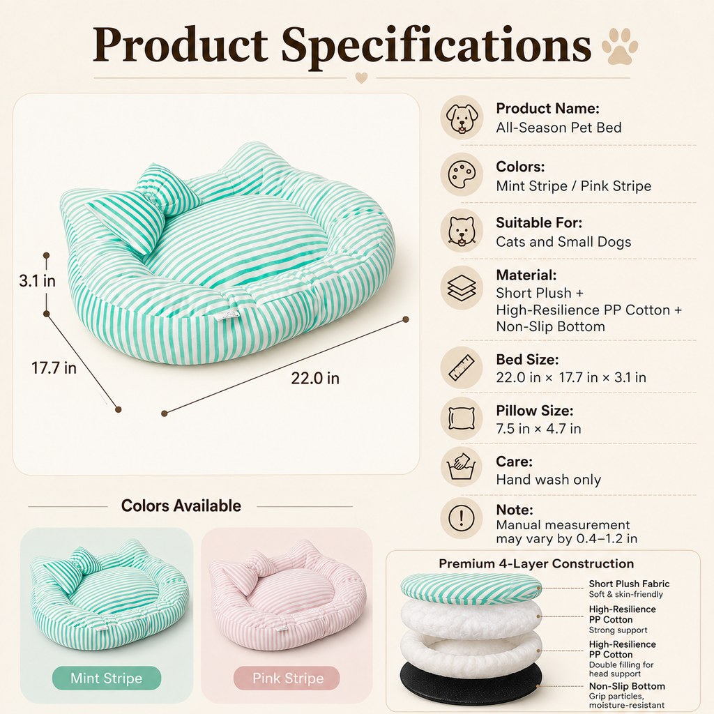 All-Season Bolster Pet Bed – Pillow Included