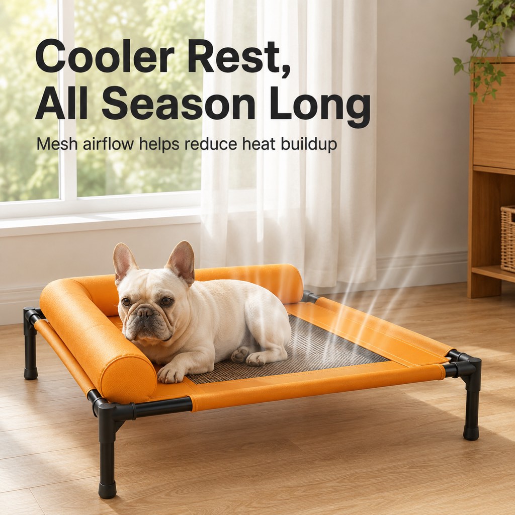 Elevated Dog Cot with Bolsters – Cooler, Breathable Naps