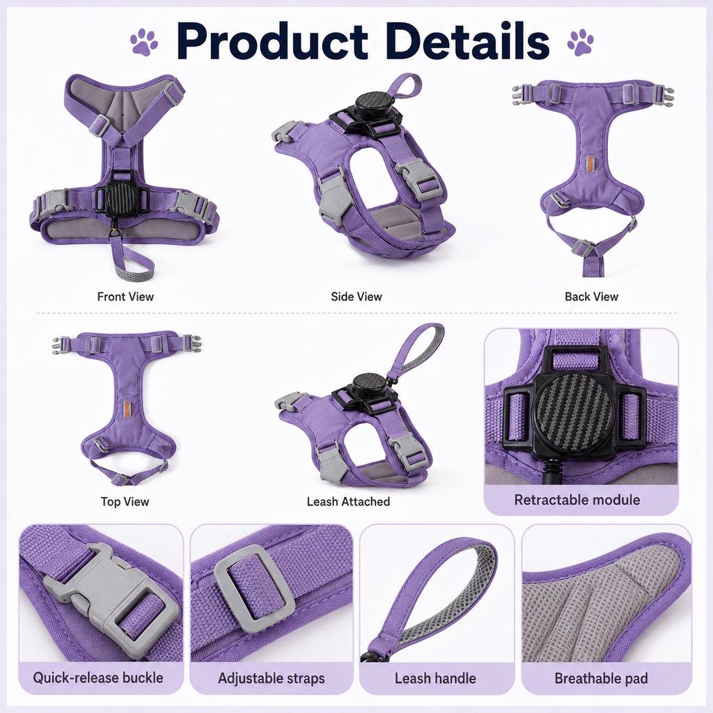 2-in-1 No-Pull Harness – Built-In Retractable Leash