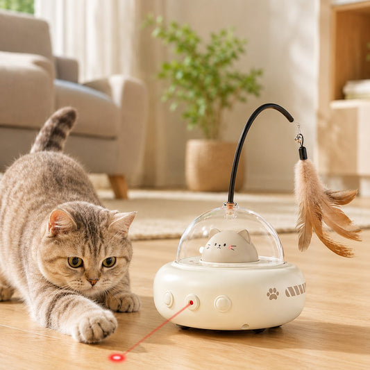 Automatic UFO Cat Toy – Laser, Feather & Catnip Play