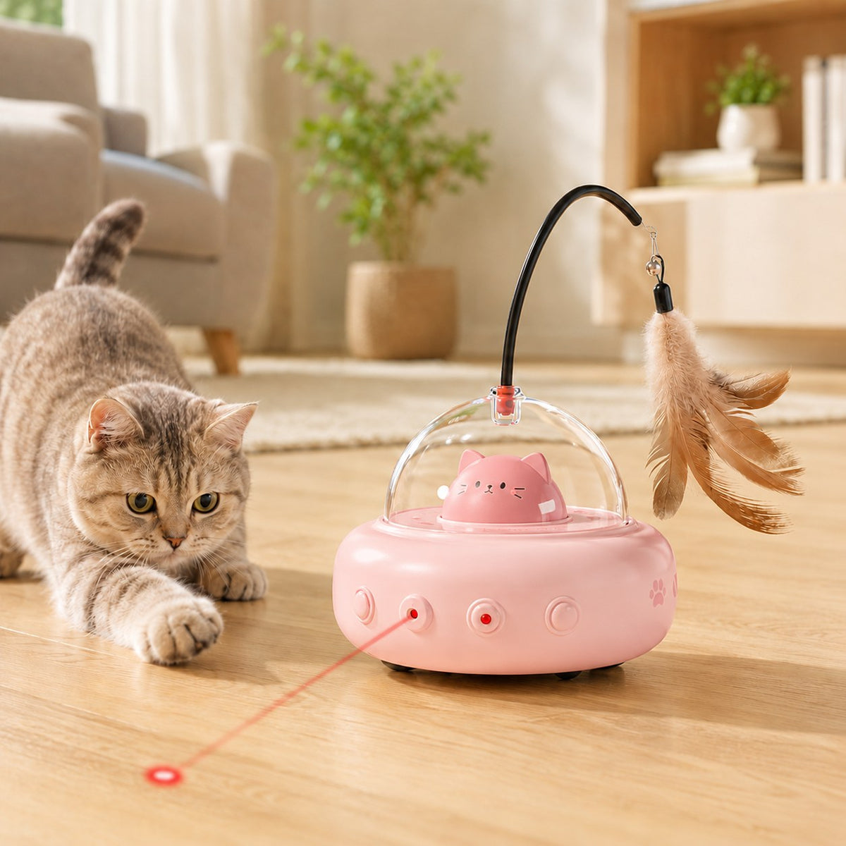 Automatic UFO Cat Toy – Laser, Feather & Catnip Play