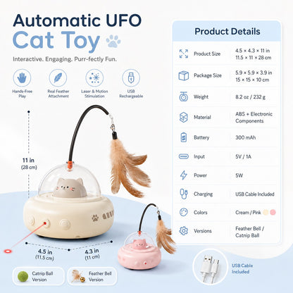 Automatic UFO Cat Toy – Laser, Feather & Catnip Play