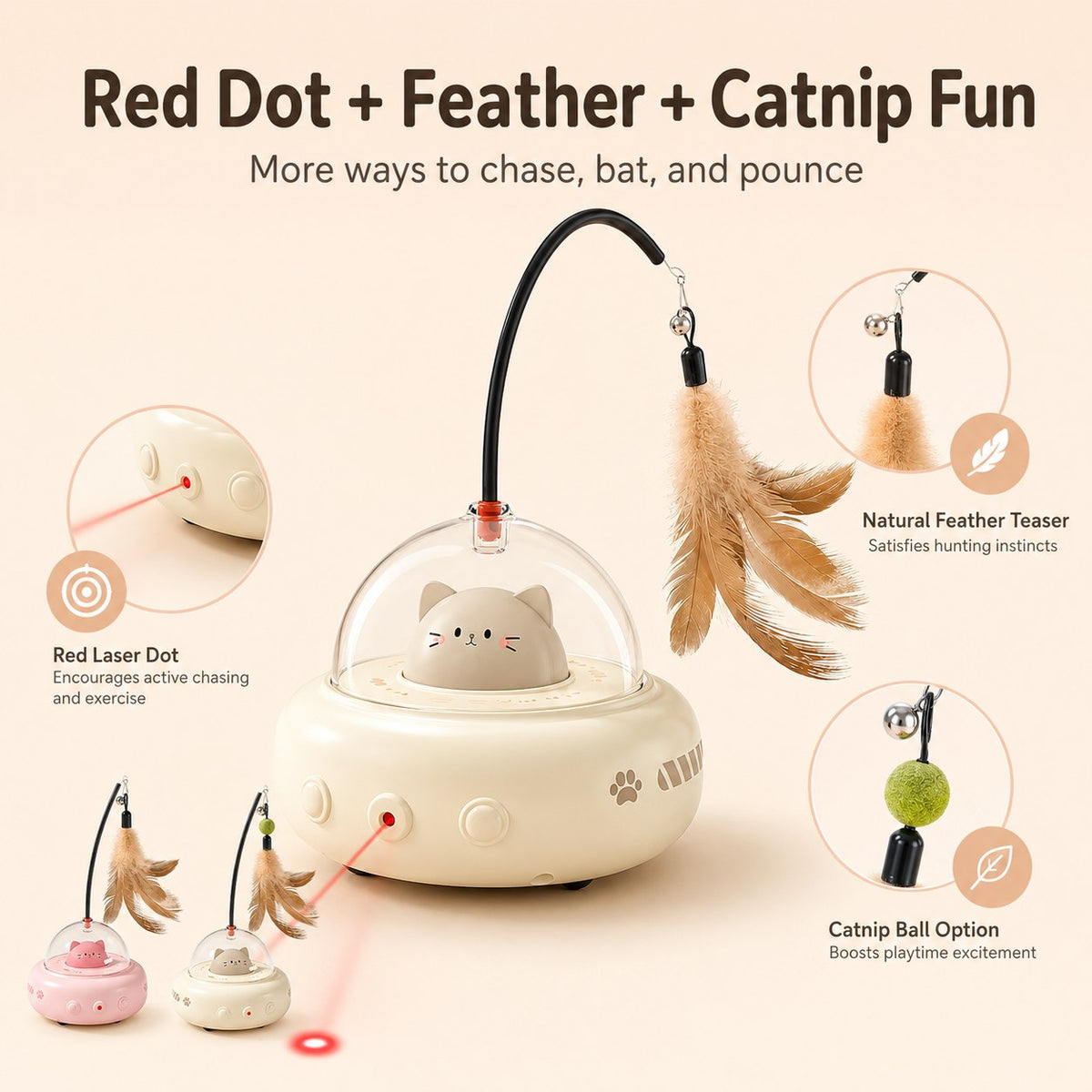 Automatic UFO Cat Toy – Laser, Feather & Catnip Play