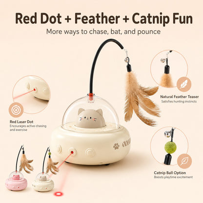 Automatic UFO Cat Toy – Laser, Feather & Catnip Play