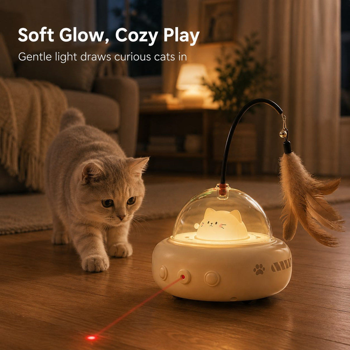 Automatic UFO Cat Toy – Laser, Feather & Catnip Play