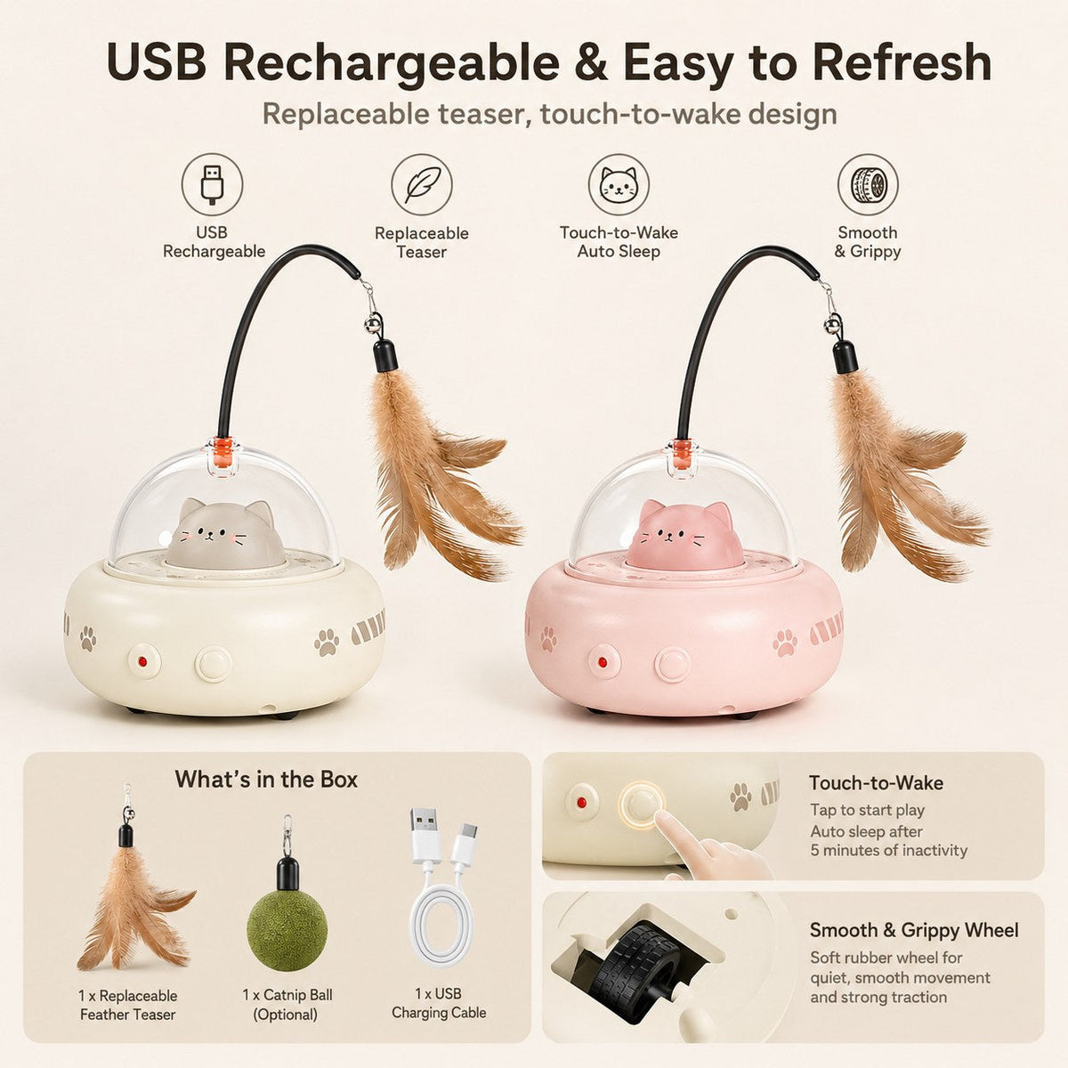 Automatic UFO Cat Toy – Laser, Feather & Catnip Play