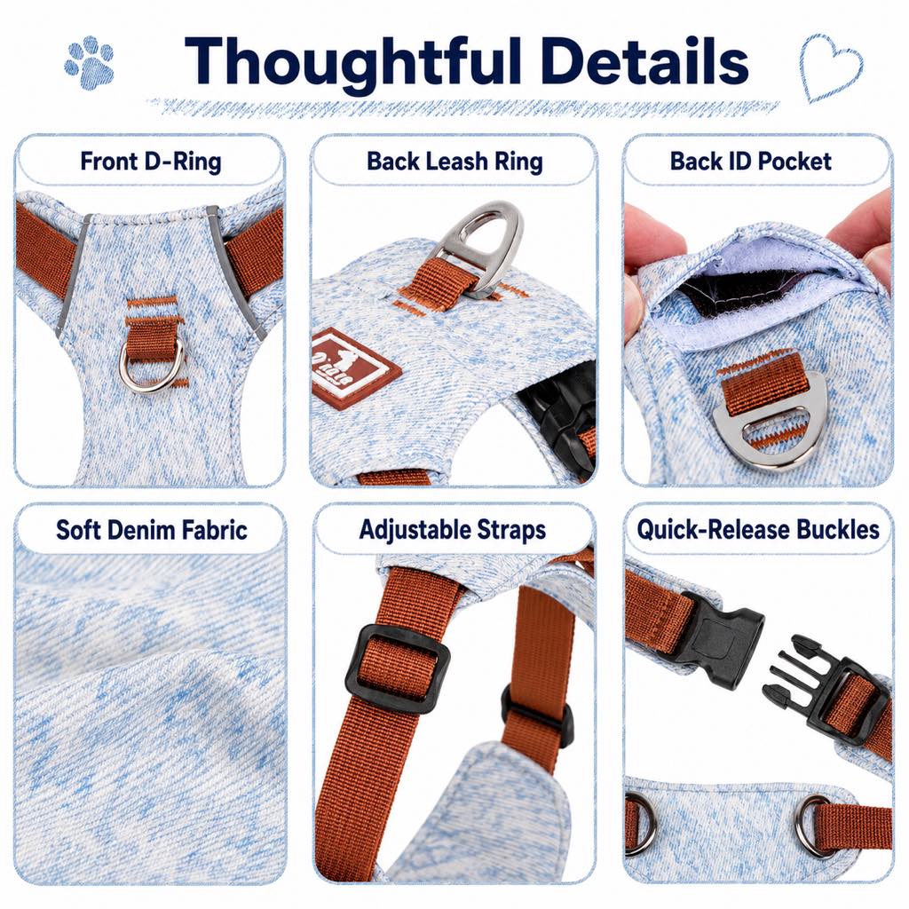 Denim No-Pull Dog Harness & Leash Set – Better Control