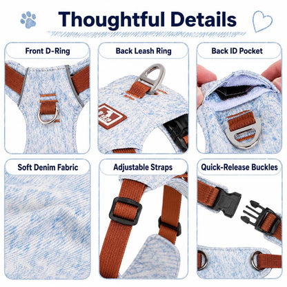 Denim No-Pull Dog Harness & Leash Set – Better Control