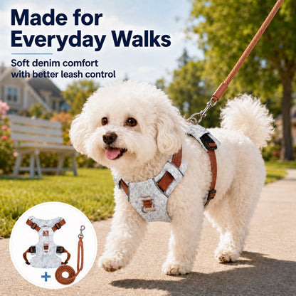 Denim No-Pull Dog Harness & Leash Set – Better Control