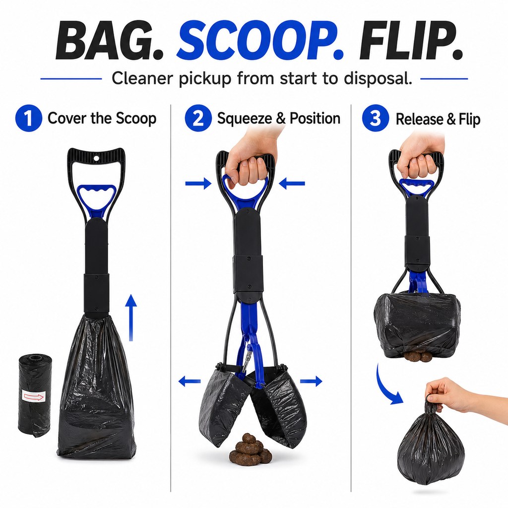 Foldable Long-Handle Pooper Scooper – One-Hand Pickup