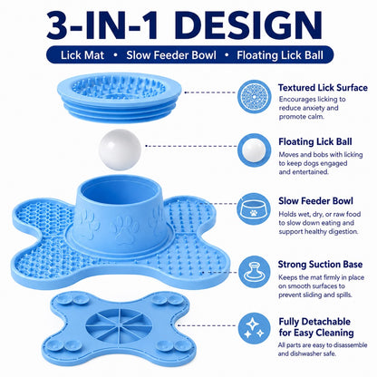 3-in-1 Dog Lick Mat & Slow Feeder – Keeps Pets Busy