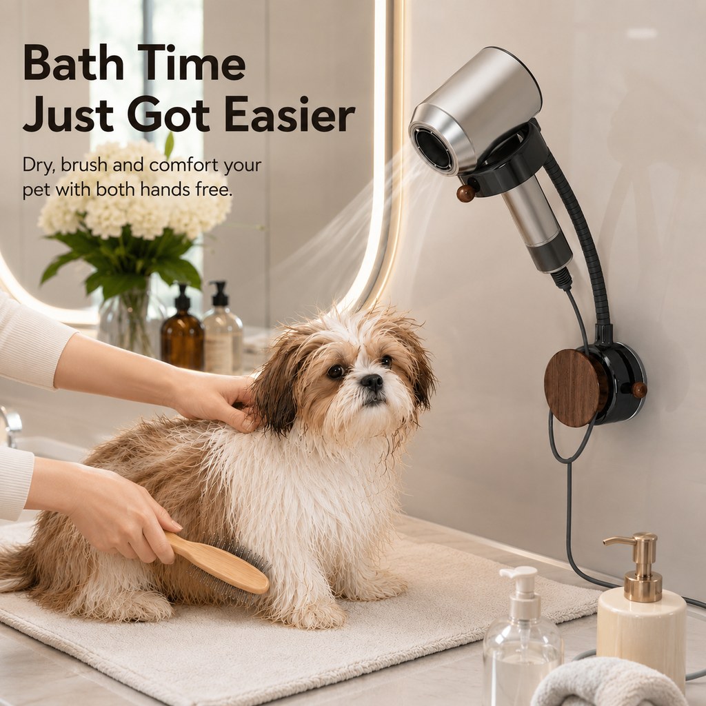 Hands-Free Pet Hair Dryer Holder – 360° Flexible Arm