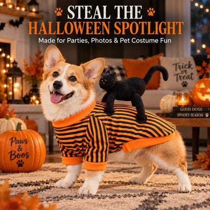 Black Cat Rider Pet Costume – Funny 3D Halloween