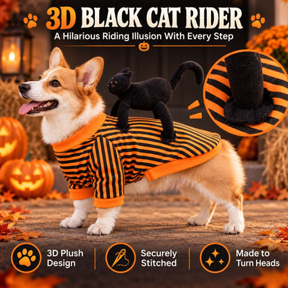 Black Cat Rider Pet Costume – Funny 3D Halloween