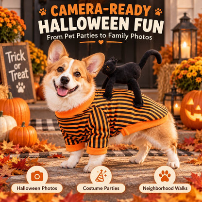 Black Cat Rider Pet Costume – Funny 3D Halloween