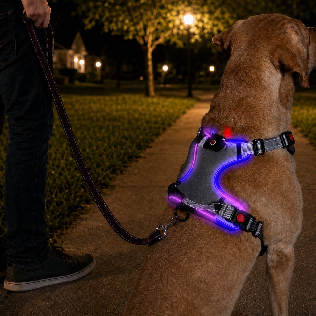 Rechargeable LED Dog Harness – Glow for Night Walks