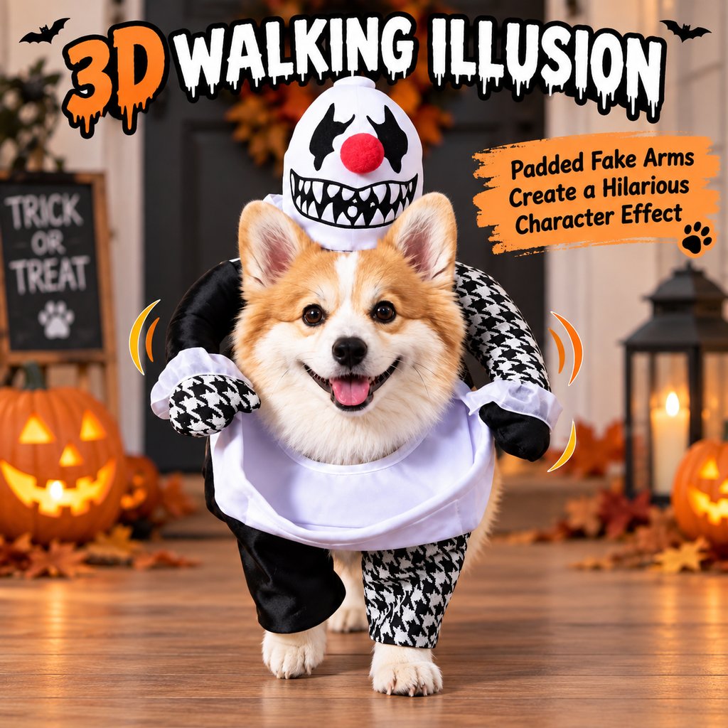 Creepy Clown Dog Costume – 3D Walking Look