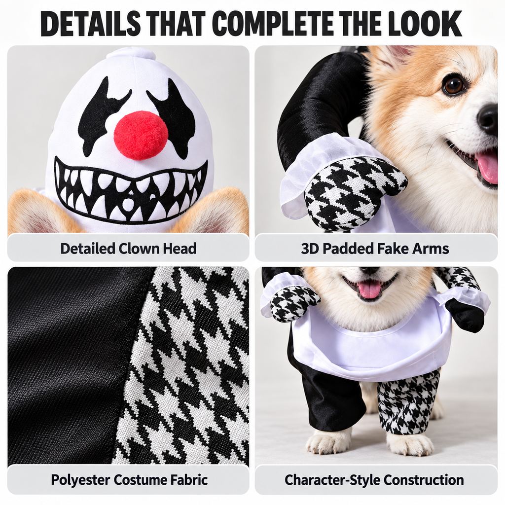 Creepy Clown Dog Costume – 3D Walking Look
