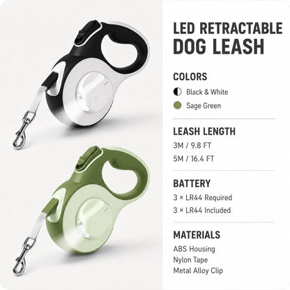 LED Retractable Dog Leash – Built-In Path Light