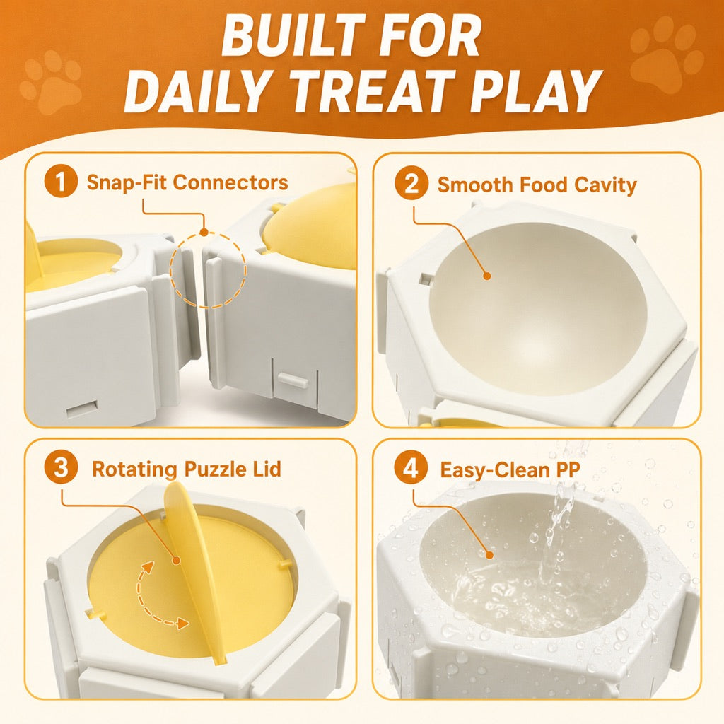 Hexagon Cat Puzzle Feeder – Slow Feeding Enrichment