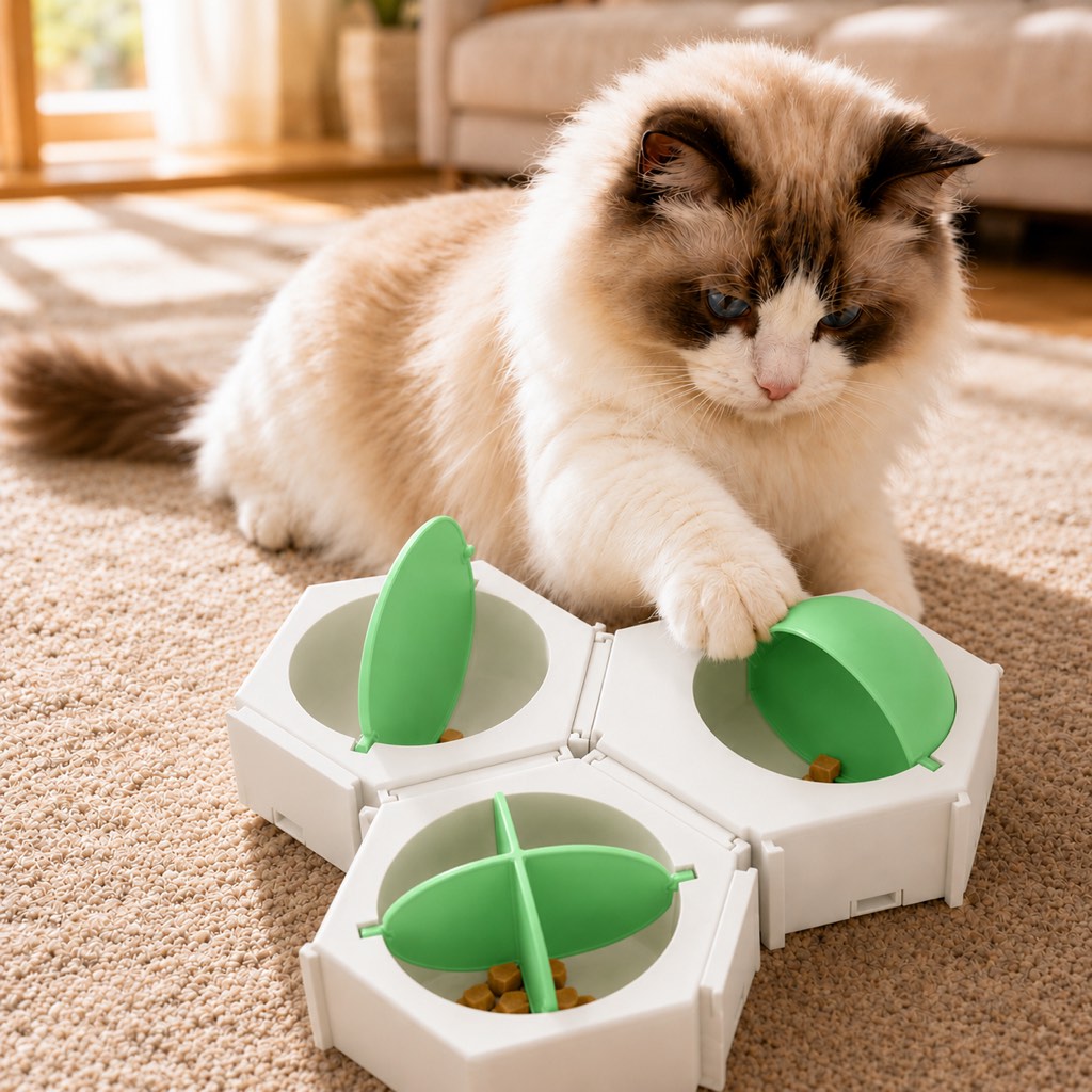 Hexagon Cat Puzzle Feeder – Slow Feeding Enrichment