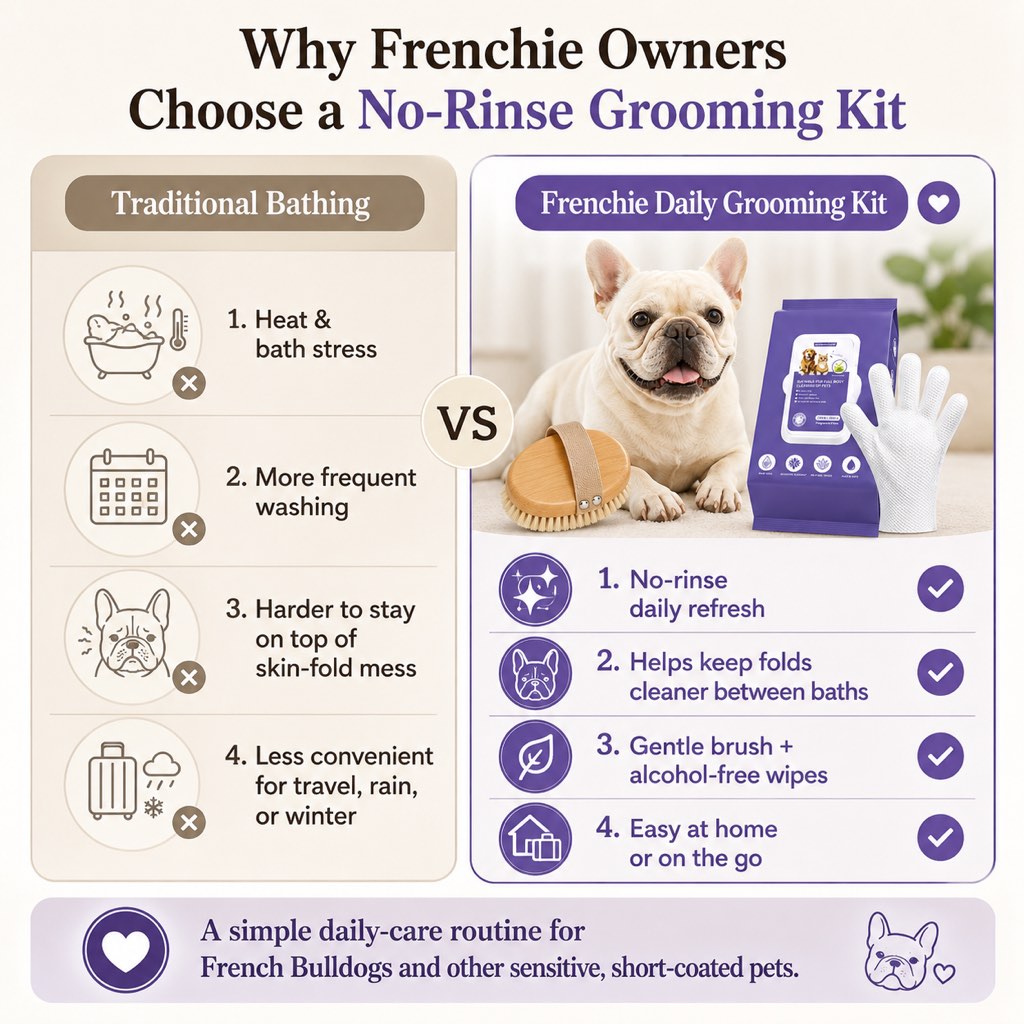 Frenchie Grooming Kit – Brush & Rinse-Free Cleaning Gloves