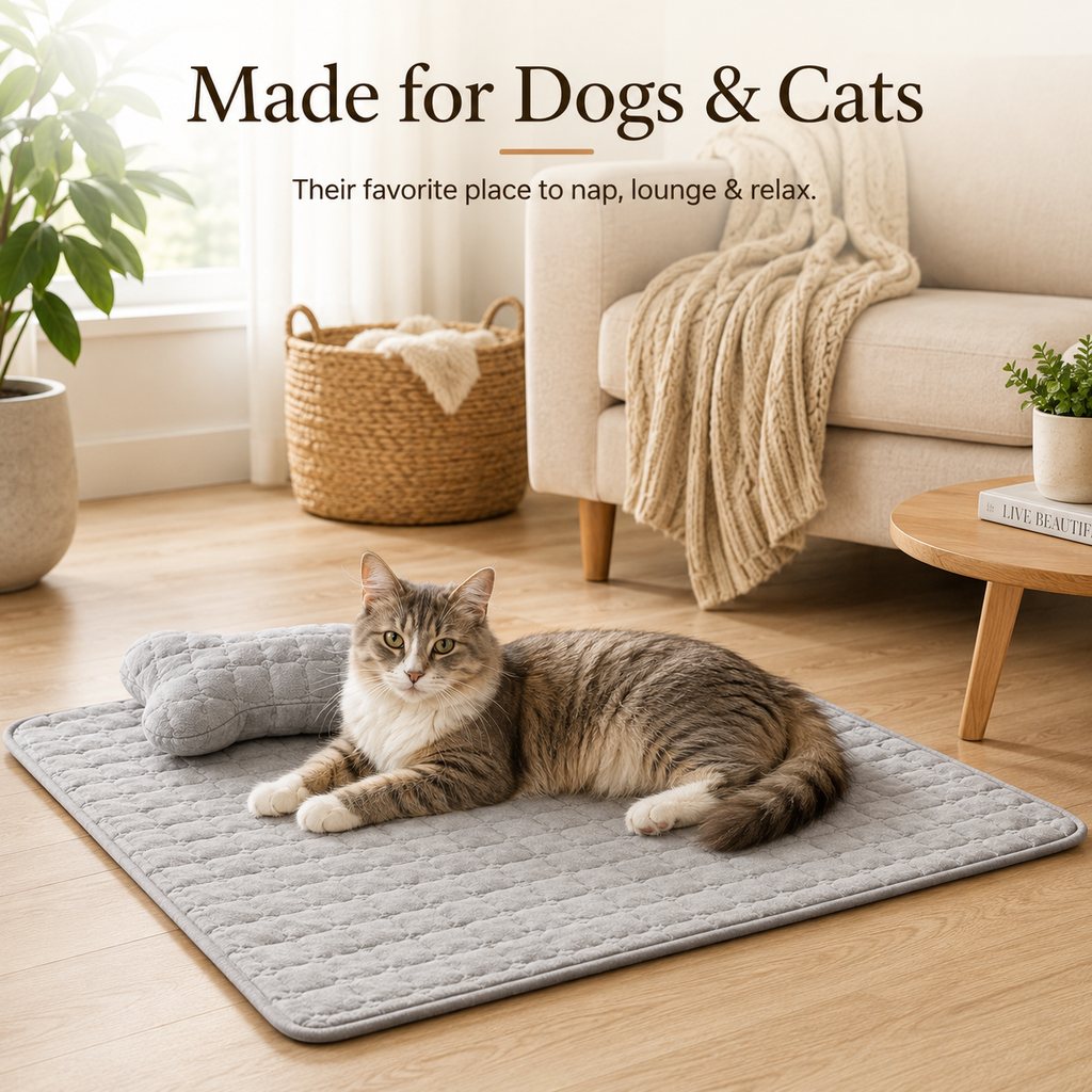 Plush Pet Bed Mat – Detachable Bone Pillow