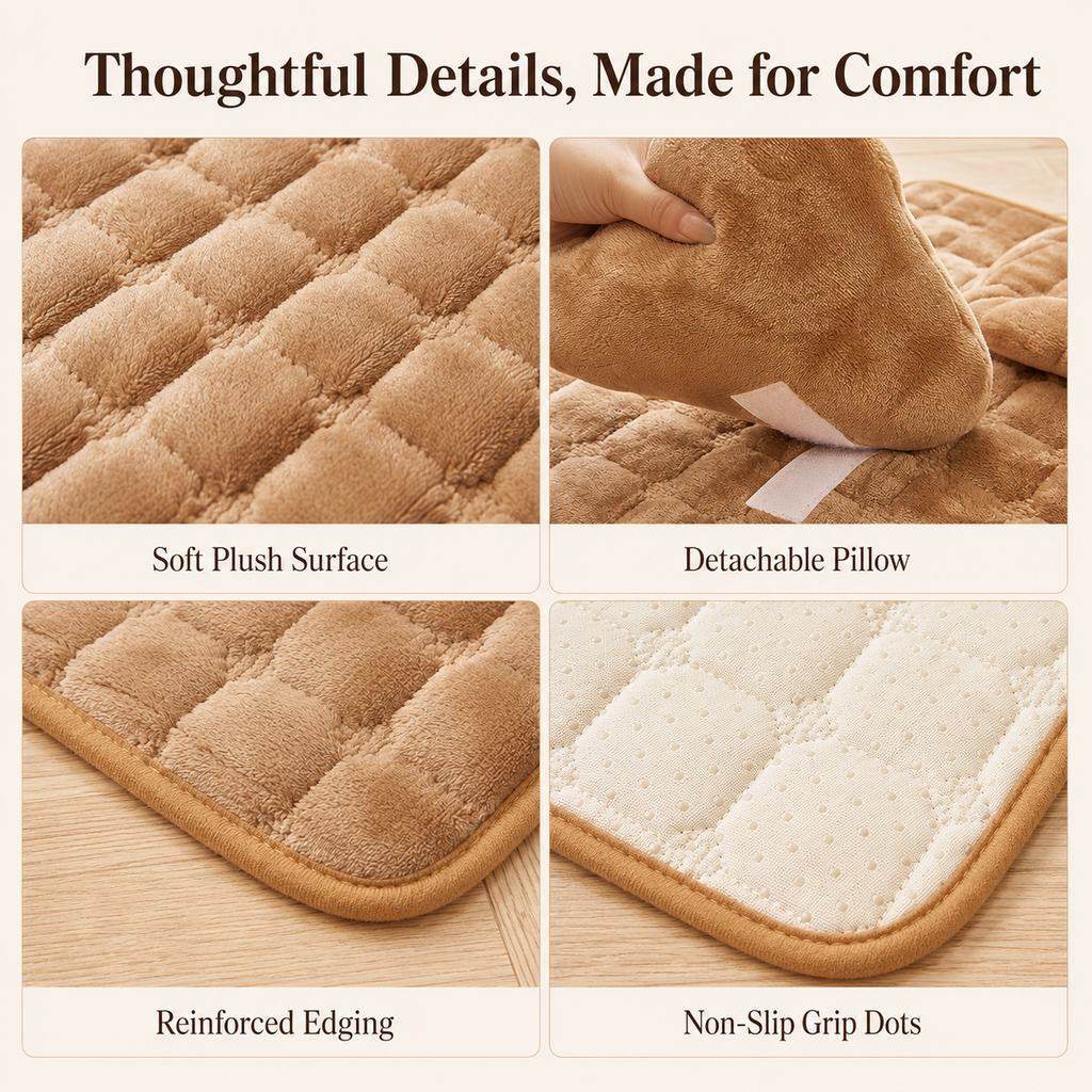 Plush Pet Bed Mat – Detachable Bone Pillow