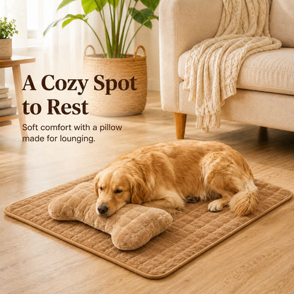 Plush Pet Bed Mat – Detachable Bone Pillow