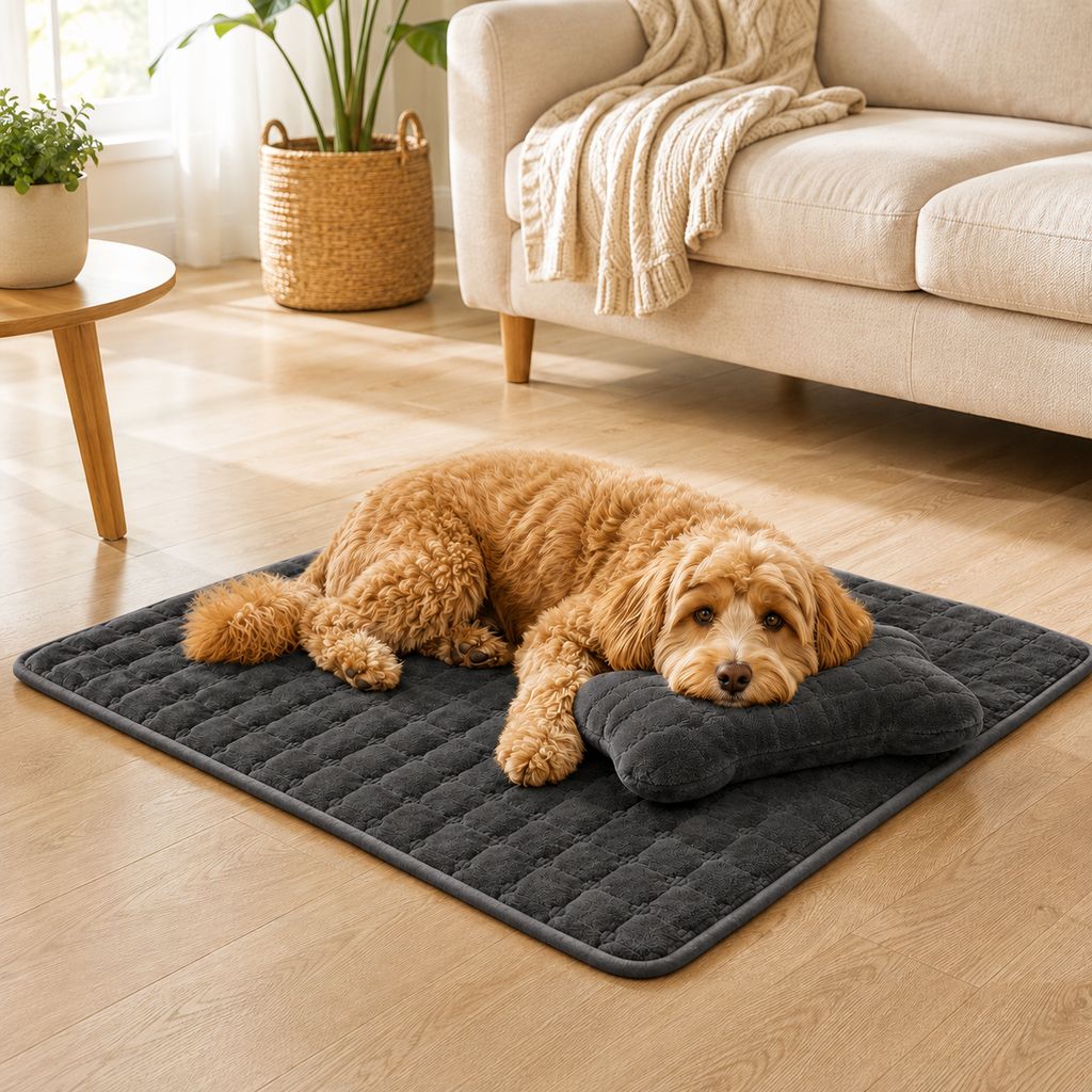 Plush Pet Bed Mat – Detachable Bone Pillow