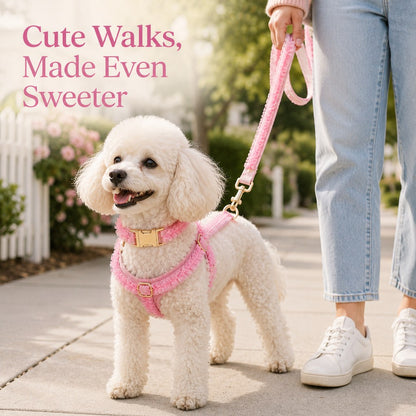 Lace Dog Harness, Collar & Leash Set – 3-Piece Ruffle