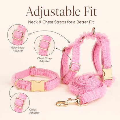 Lace Dog Harness, Collar & Leash Set – 3-Piece Ruffle