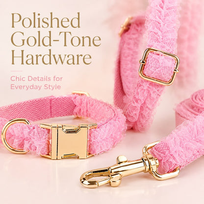 Lace Dog Harness, Collar & Leash Set – 3-Piece Ruffle