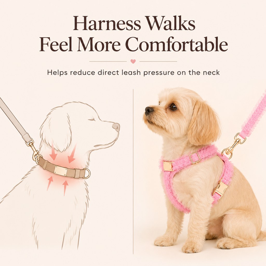 Lace Dog Harness, Collar & Leash Set – 3-Piece Ruffle