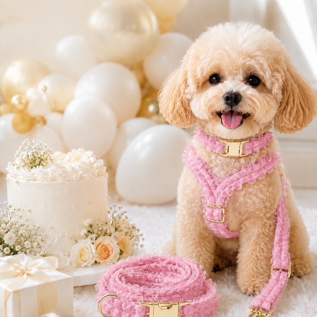 Lace Dog Harness, Collar & Leash Set – 3-Piece Ruffle