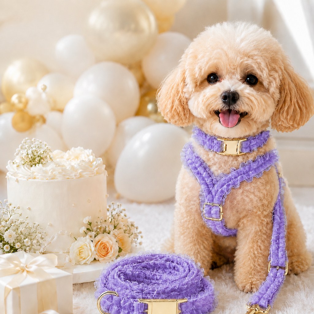 Lace Dog Harness, Collar & Leash Set – 3-Piece Ruffle