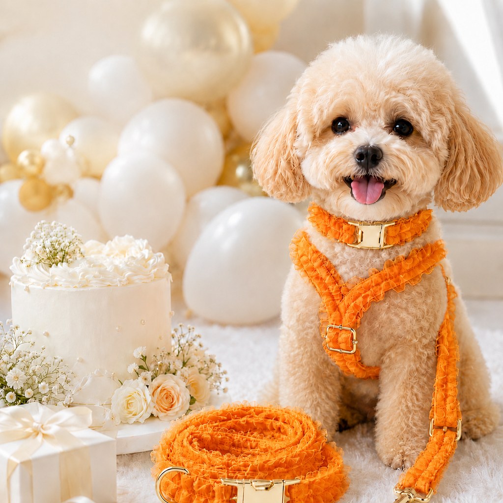 Lace Dog Harness, Collar & Leash Set – 3-Piece Ruffle