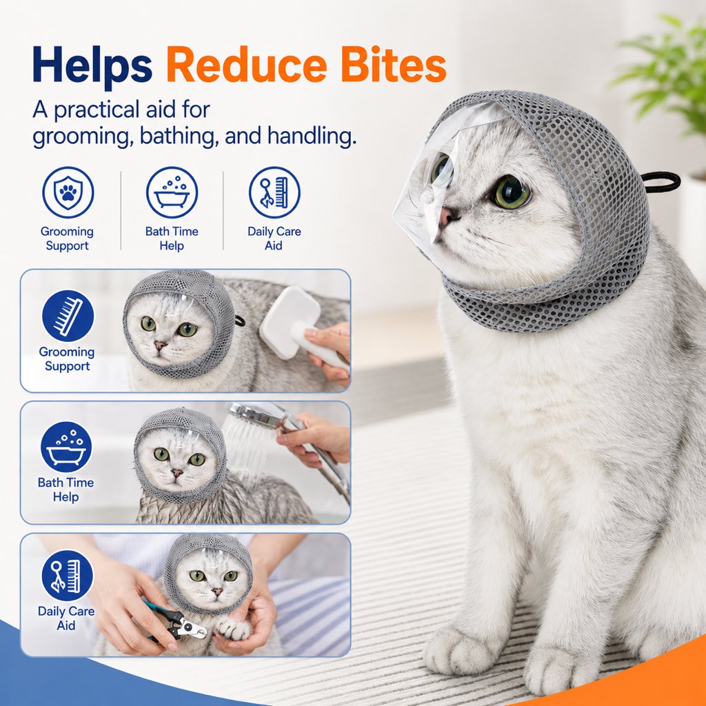 Breathable Cat Grooming Muzzle – Bite-Free Baths & Trims