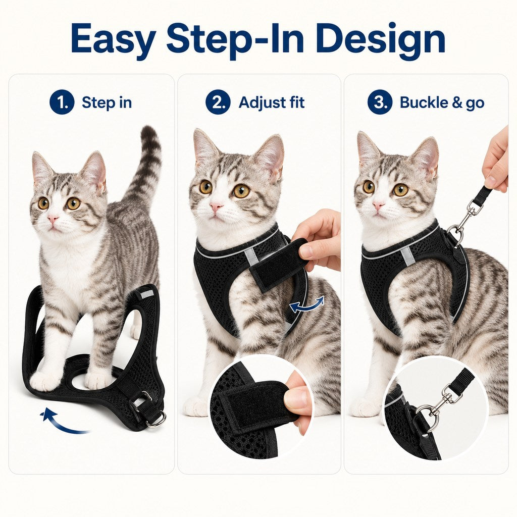 Escape-Resistant Cat Harness & Leash – Step-In Vest