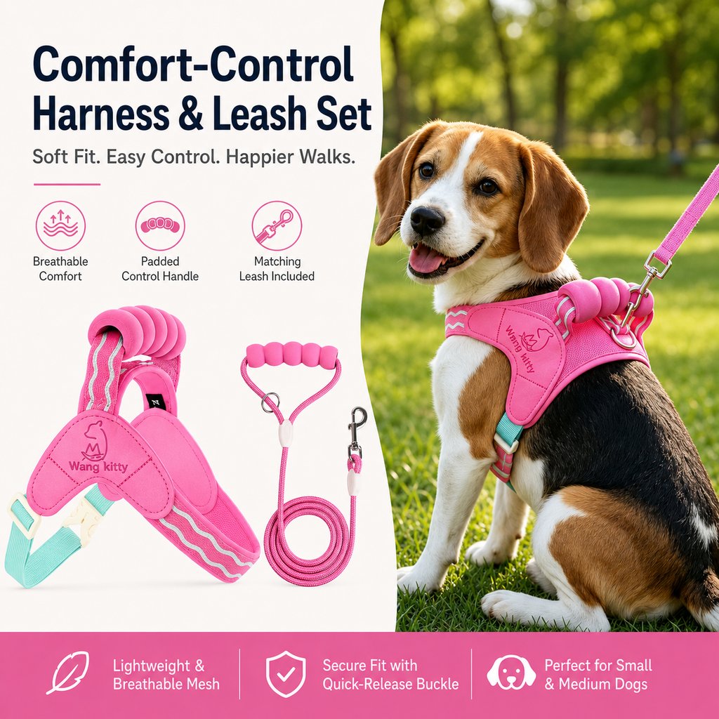 Padded Dog Harness & Leash Set – Easy Control