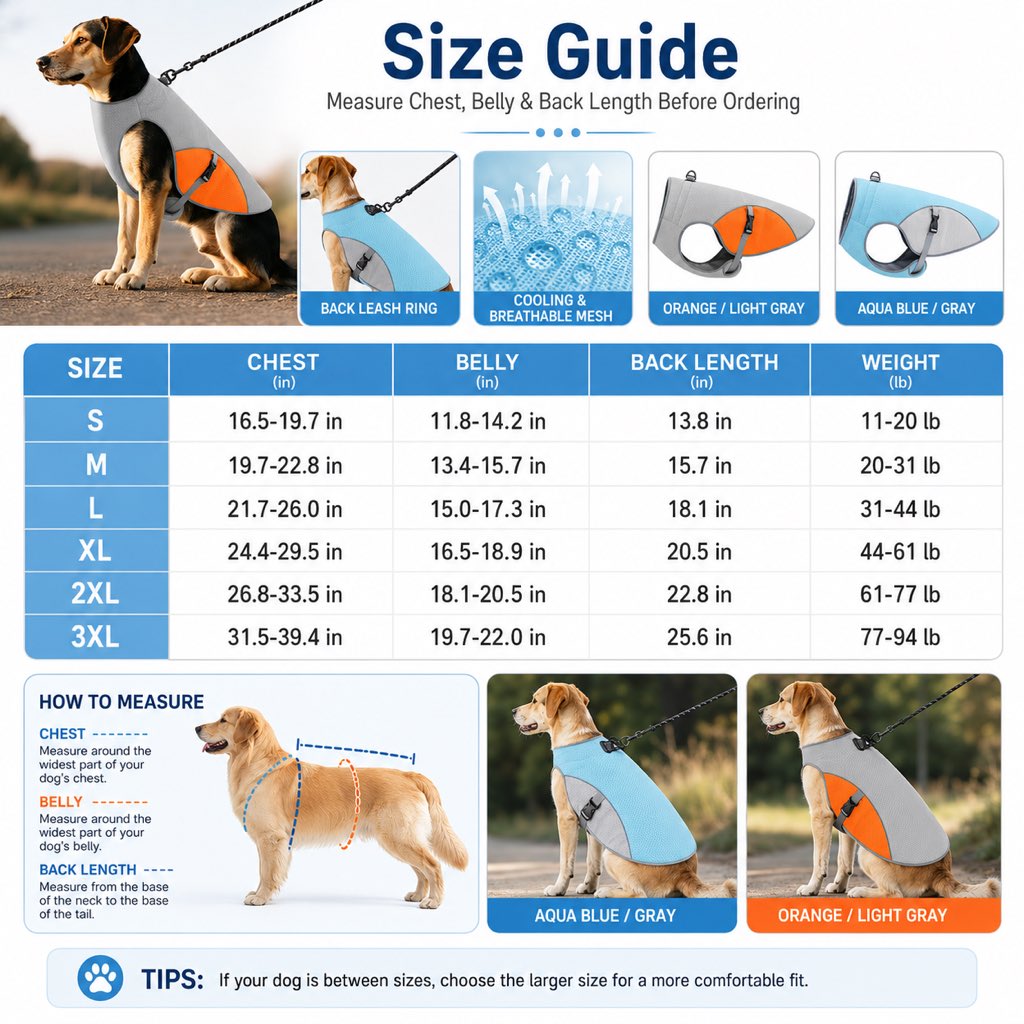 Wet-to-Cool Dog Cooling Jacket – Hot Weather Comfort