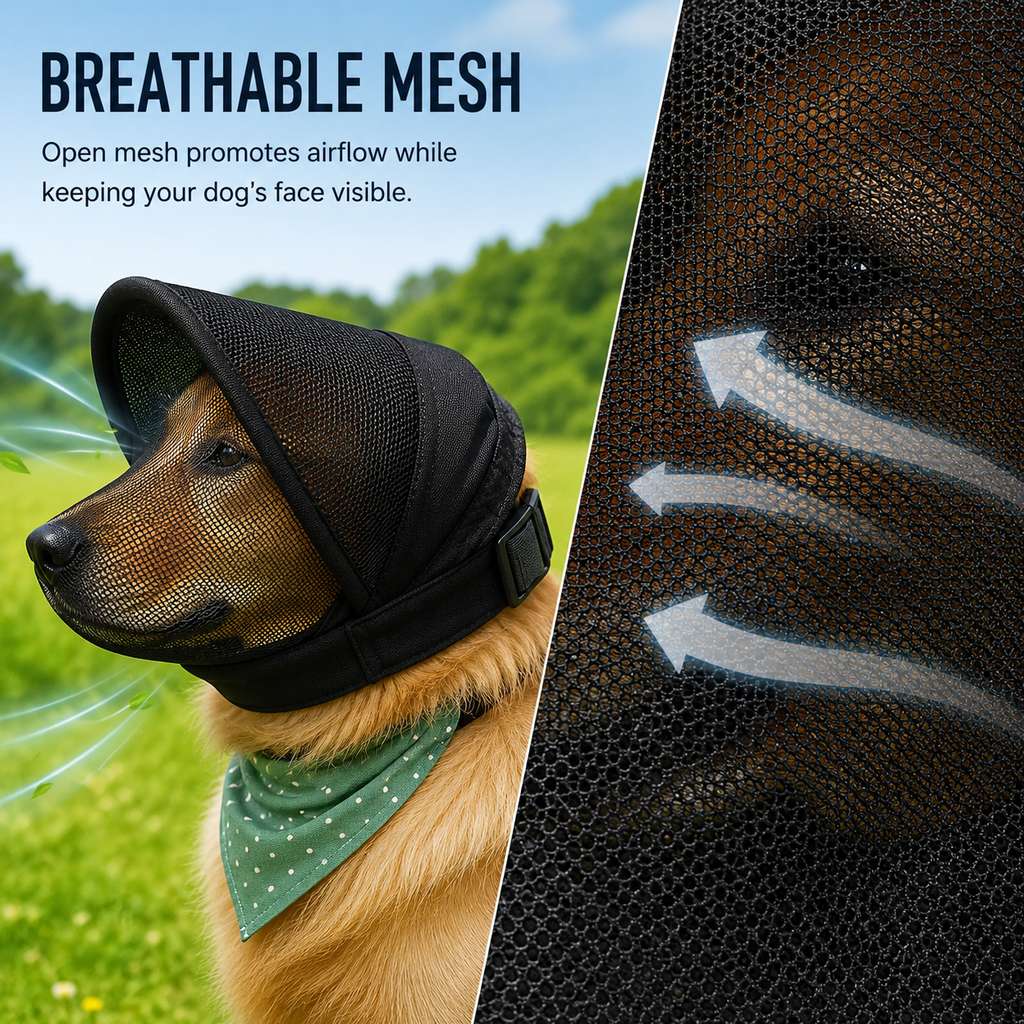 Anti-Scavenging Dog Muzzle – Breathable Mesh Hood