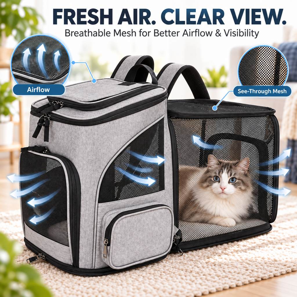 Expandable Pet Carrier Backpack – Breathable Mesh