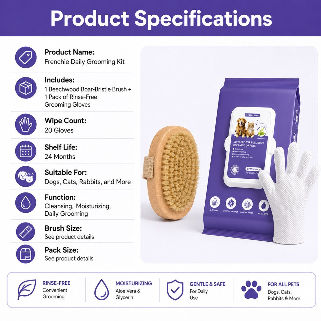 Frenchie Grooming Kit – Brush & Rinse-Free Cleaning Gloves