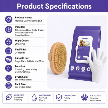 Frenchie Grooming Kit – Brush & Rinse-Free Cleaning Gloves