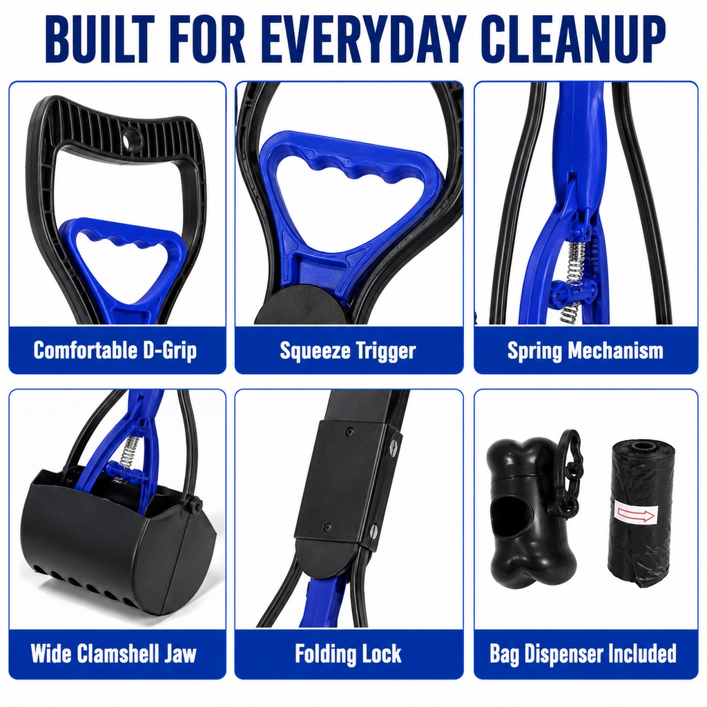 Foldable Long-Handle Pooper Scooper – One-Hand Pickup