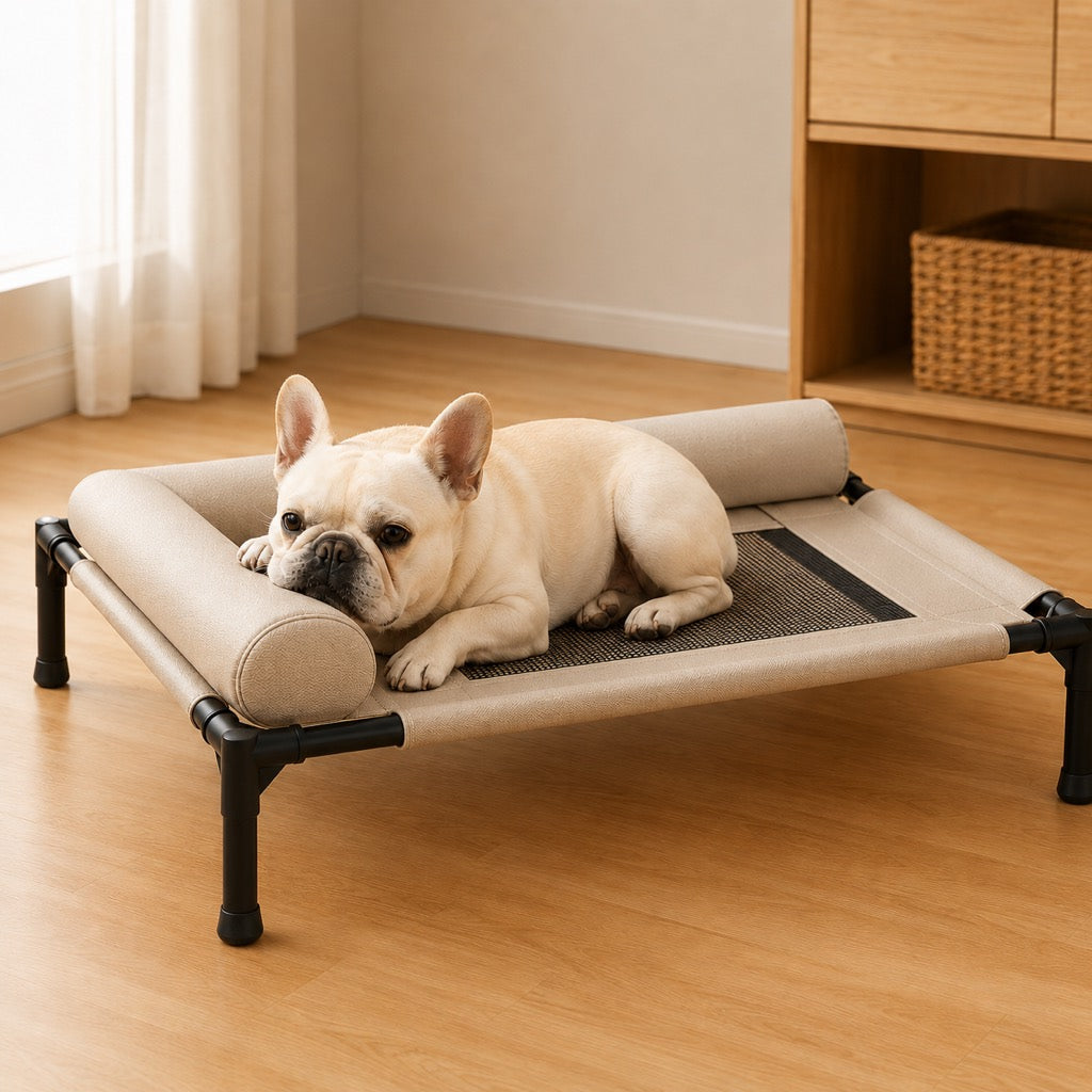 Elevated Dog Cot with Bolsters – Cooler, Breathable Naps