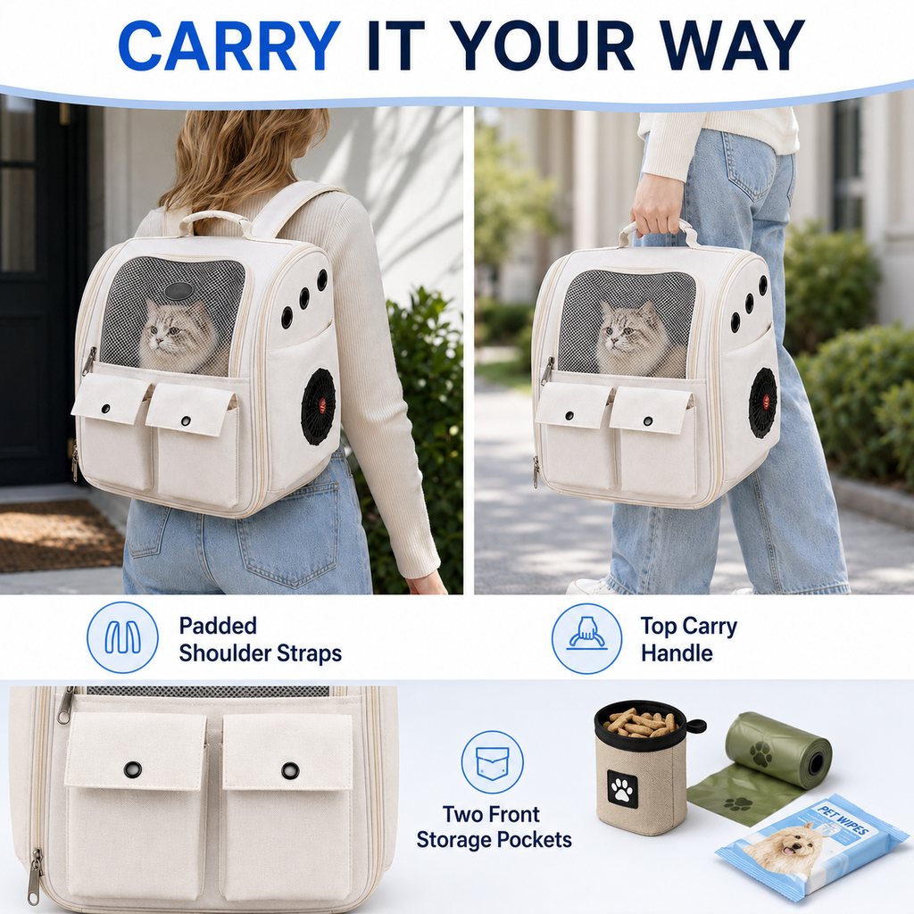 Dual-Fan Cat Carrier Backpack – Cooler, Less Stuffy Trips