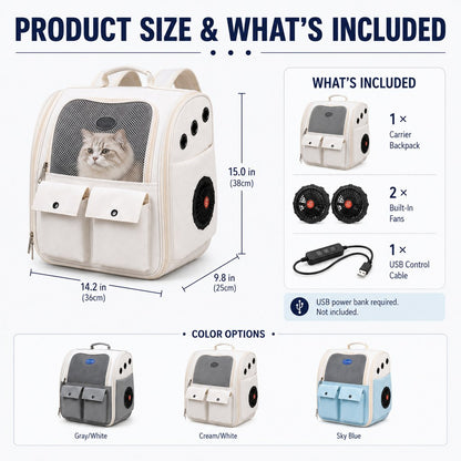 Dual-Fan Cat Carrier Backpack – Cooler, Less Stuffy Trips